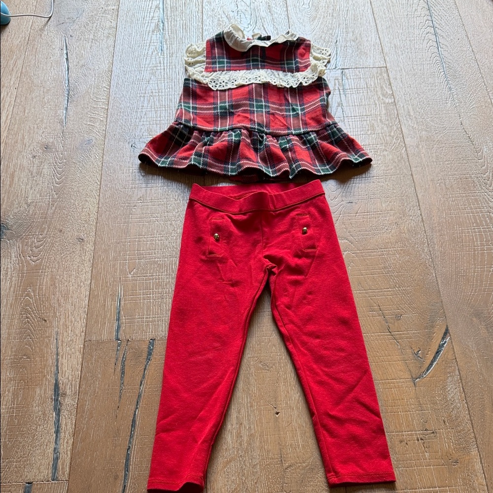 Janie and Jack Red Plaid Top with Lace Trim